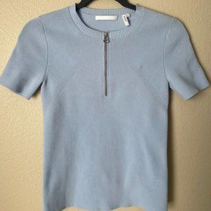 Helmut Lang | Blue Zip Short Sleeve Henley Sweater Tee